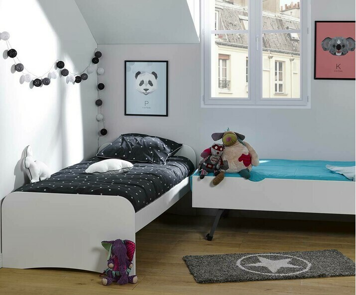 Pack Lit enfant Gigogne Twist Blanc 90x190 cm avec 2 matelas en position deux lits indpendants