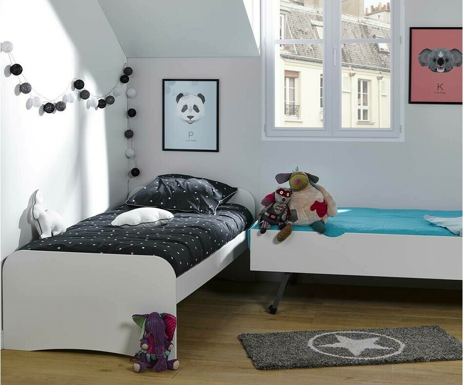 Pack Lit enfant Gigogne Twist Blanc 90x190 cm avec 2 matelas en position deux lits indpendants