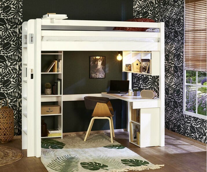 Lit mezzanine avec bureau intgr (meubles de rangements en option)