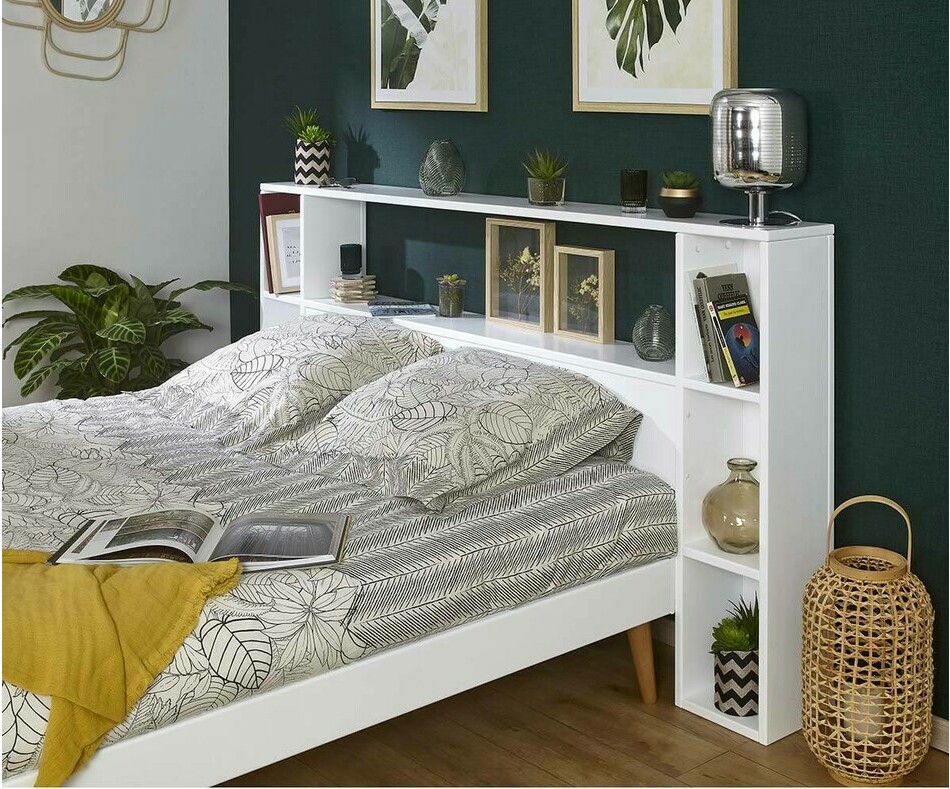 Tte de lit avec rangement en bois massif blanc