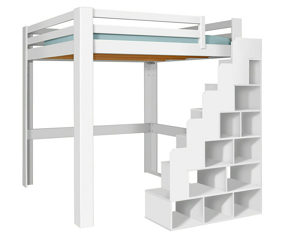 Lit mezzanine bois 200x200 cm avec bureau et escalier inclus